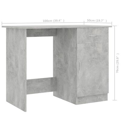 vidaXL skrivebord 100x50x76 cm konstrueret træ betongrå
