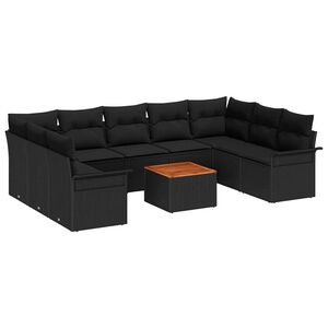 vidaXL Havesofa S&aelig;t 10 stk. Sort polyrattan
