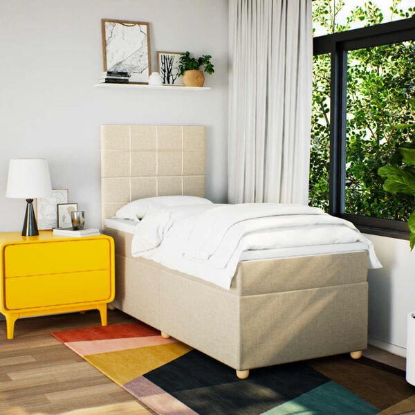 vidaXL kontinentalseng med madras 100x200 cm stof cremefarvet