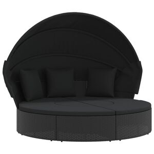 vidaXL udend&oslash;rs loungeseng med tag og hynder polyrattan sort