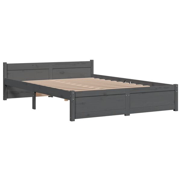 vidaXL sengeramme 135x190 cm Double massivt fyrretræ grå