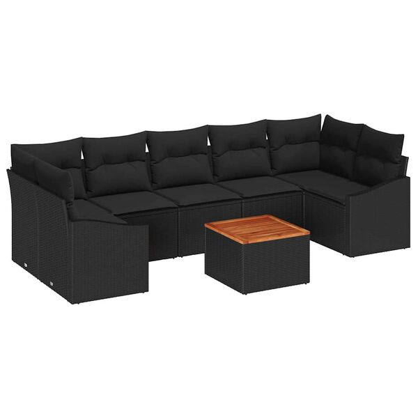 vidaXL Havesofa S&aelig;t med pude 8 pcs Sort polyrattan