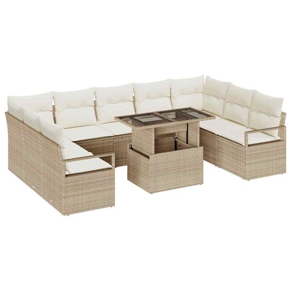vidaXL Havesofa S&aelig;t med pude 10 pcs Beige og creme polyrattan