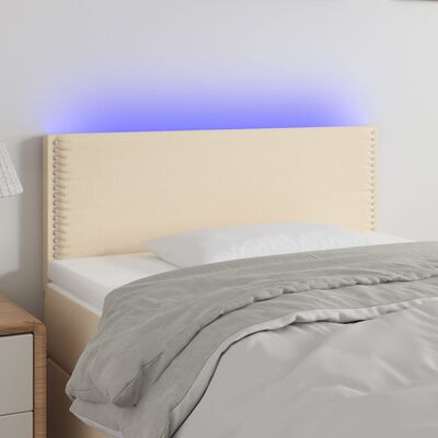 vidaXL sengegavl med LED-lys 90x5x78/88 cm stof cremefarvet