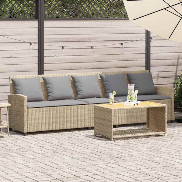 vidaXL 5-personers havesofa med hynder polyrattan beige