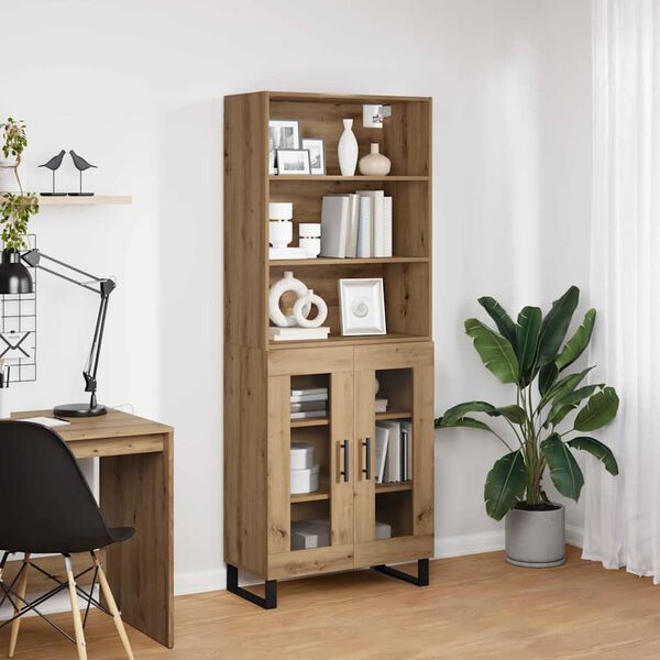 vidaXL Highboard Artisan Egetr&aelig; 69,5 x 34 x 180 cm Konstrueret tr&aelig;