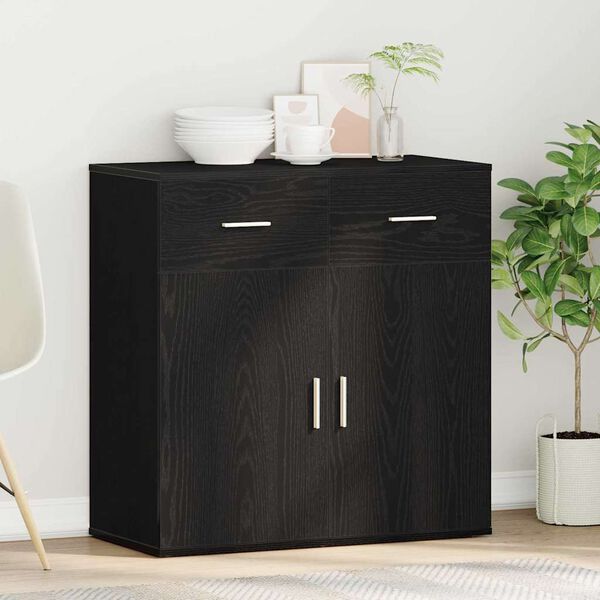 vidaXL Sideboard med skuffe Sort eg 78 x 38 x 80 cm Konstrueret tr&aelig;