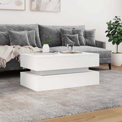 vidaXL sofabord med LED-lys 90x50x40 cm hvid