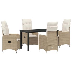 vidaXL Have Spisebordss&aelig;t med pude 5 pcs Beige polyrattan