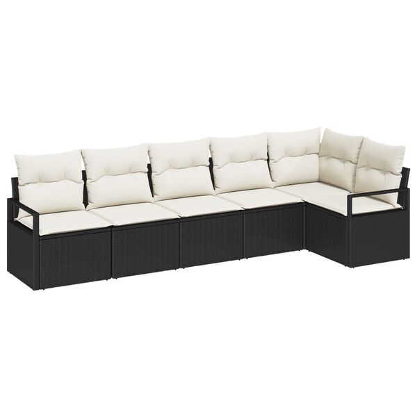 vidaXL Havesofa S&aelig;t med pude 6 pcs Sort og Hvid polyrattan