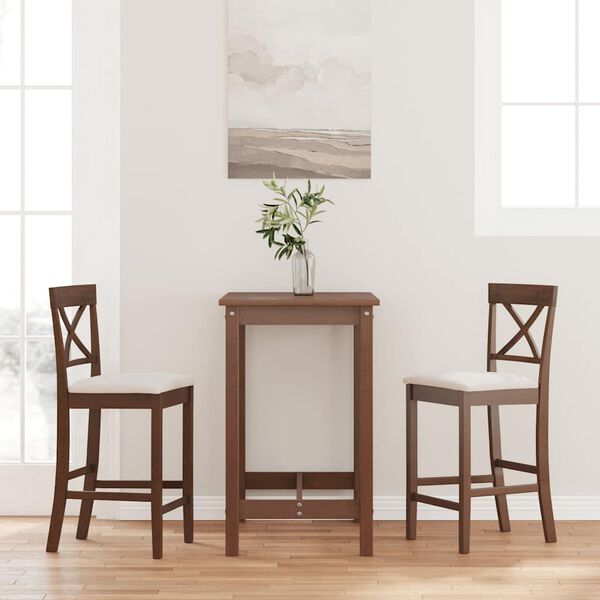 vidaXL barstole med hynder 2 stk. massivt gummitræ brun