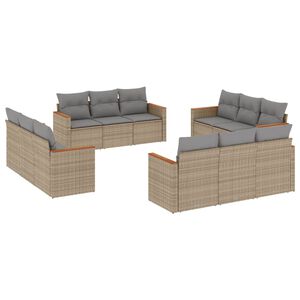 vidaXL sofas&aelig;t til haven 12 dele med hynder polyrattan beige