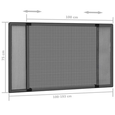 vidaXL udvideligt insektnet til vinduer (100-193)x75 cm antracitgrå