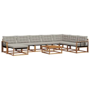 vidaXL Udend&oslash;rs sofagruppe 9 pcs Naturlig og Lys Gr&aring; Massivt Akacietr&aelig;