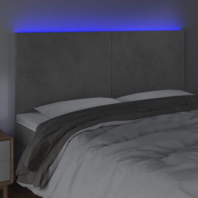 vidaXL sengegavl med LED-lys 200x5x118/128 cm fløjl lysegrå