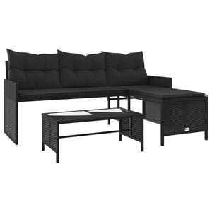 vidaXL havesofa med bord og hynder L-formet polyrattan sort