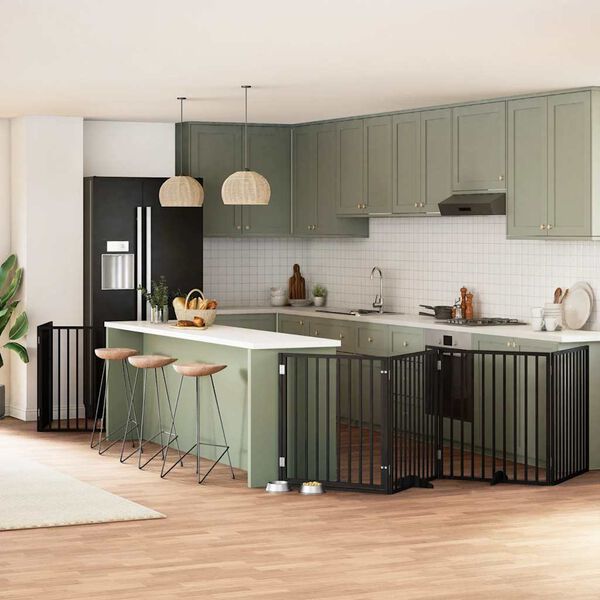 vidaXL hundel&aring;ge med d&oslash;r 6 paneler 480 cm foldbar poppeltr&aelig; sort