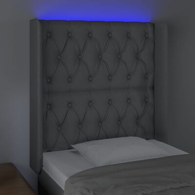 vidaXL sengegavl med LED-lys 83x16x118/128 cm stof lysegrå