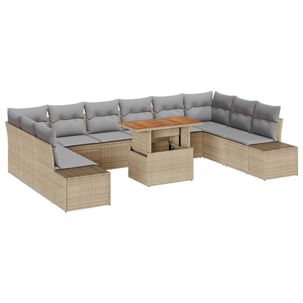 vidaXL Havesofa Sæt med opbevaring 11 pcs Beige Poly rattan