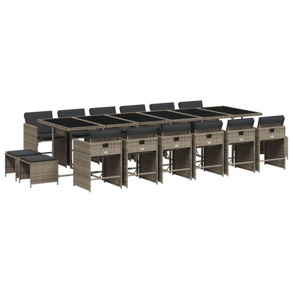 vidaXL spisebordss&aelig;t til haven 17 dele med hynder polyrattan gr&aring;