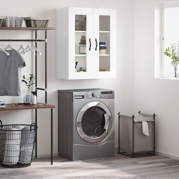 vidaXL v&aelig;gskab 69,5x34x90 cm konstrueret tr&aelig; hvid h&oslash;jglans