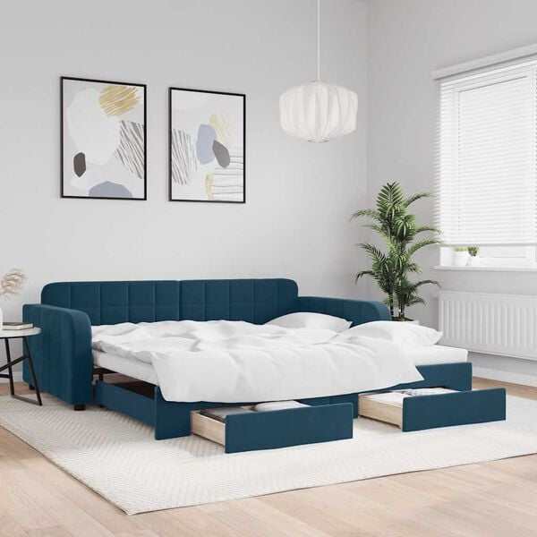 vidaXL daybed med udtr&aelig;k og skuffer 100x200 cm velour bl&aring;