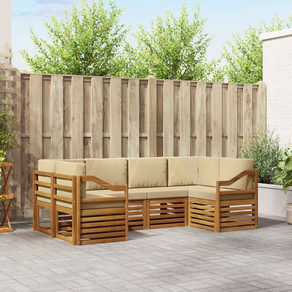 vidaXL Sektionalsofa s&aelig;t med pude 6 pcs Naturfarvet Massivt Akacietr&aelig;