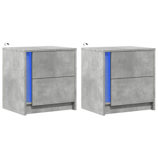 vidaXL sengeborde 2 stk. med LED-lys konstrueret tr&aelig; betongr&aring;