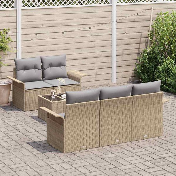 vidaXL Sofa Sæt med pude 6 pcs Beige polyrattan