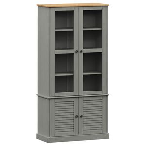 vidaXL glasskab VIGO 85x35x170 cm massivt fyrretr&aelig; gr&aring;
