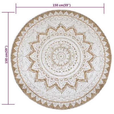 vidaXL gulvtæppe flettet jute med print 150 cm rund