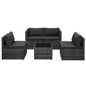 vidaXL havelounges&aelig;t 5 dele med hynder polyrattan gr&aring;