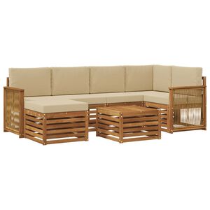 vidaXL Sektionalsofa s&aelig;t 6 pcs Naturfarvet Soli Akacietr&aelig; og polyester
