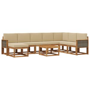 vidaXL Udend&oslash;rs sofagruppe 9 stk. Naturlig og Beige Massivt Akacietr&aelig;