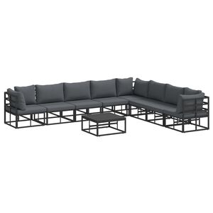 vidaXL Havesofa S&aelig;t med pude 9 pcs Sort Aluminium