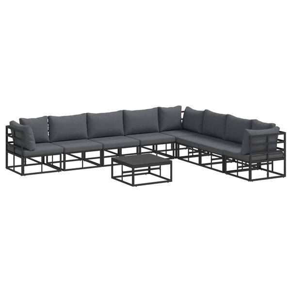 vidaXL Havesofa S&aelig;t med pude 9 pcs Sort Aluminium