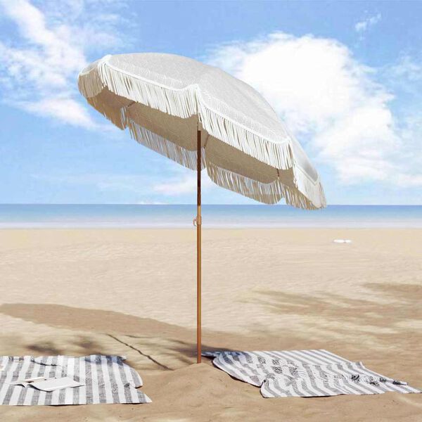 vidaXL Strand Parasol Gr&aring; og Hvid 160 x 160 x 196 cm Polyester og St&aring;l