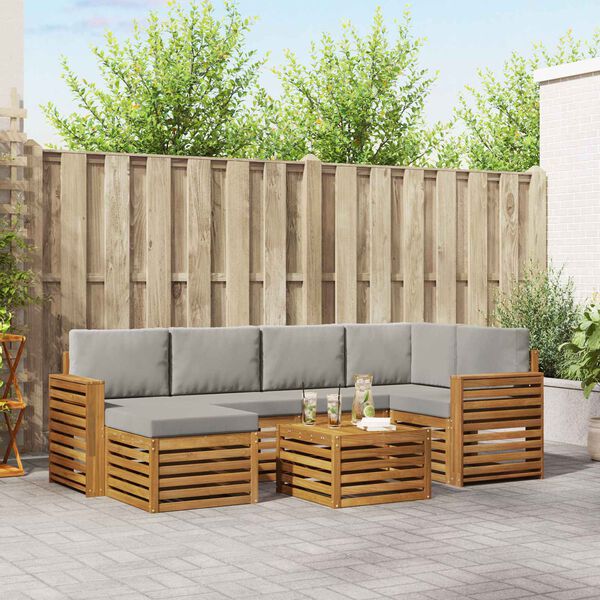 vidaXL Sektionalsofa s&aelig;t 7 pcs Naturlig og Lys Gr&aring; Massivt Akacietr&aelig;