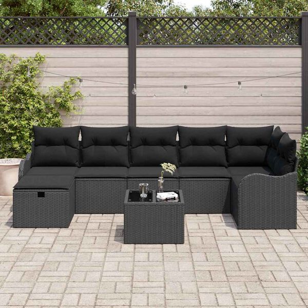 vidaXL Havesofa S&aelig;t med pude med opbevaring 8 pcs Sort Poly rattan