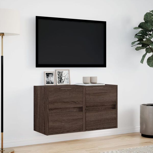 vidaXL væghængte tv-borde 2 stk. med LED-lys 41x31x45 cm brunt eg