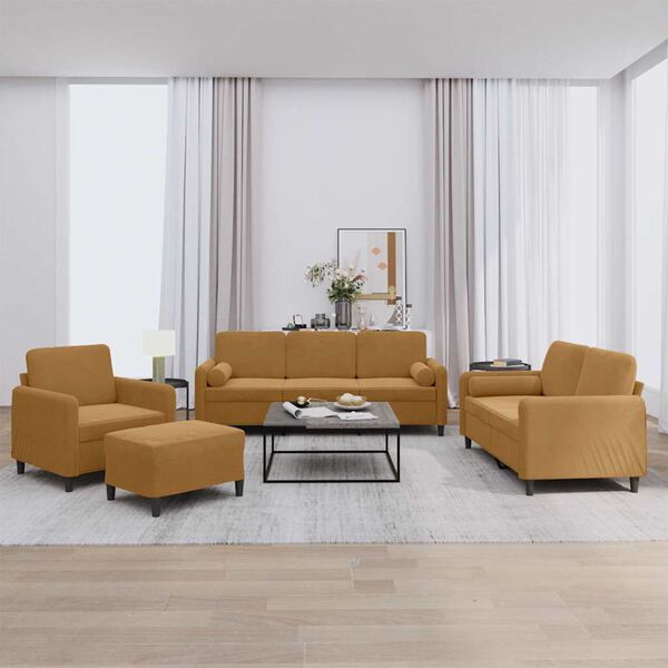 vidaXL sofas&aelig;t 4 dele med puder velour brun