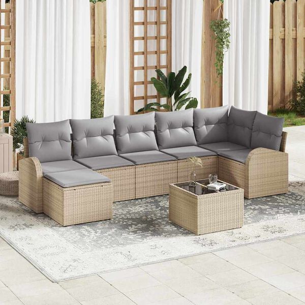 vidaXL Havesofa S&aelig;t med pude 8 pcs Beige Poly rattan