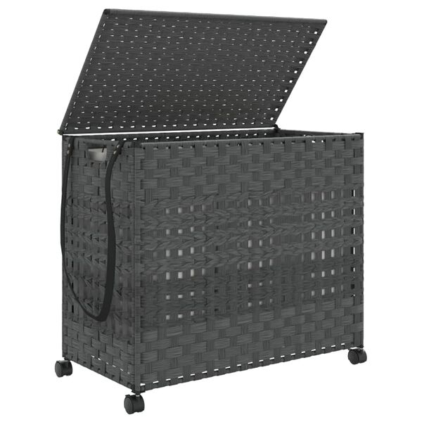 vidaXL vasketøjskurv med hjul 66x35x60 cm rattan grå