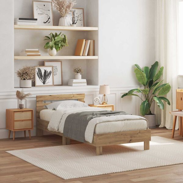 vidaXL Sengestel med LED Artisan Egetr&aelig; 100 x 200 cm Konstrueret tr&aelig;