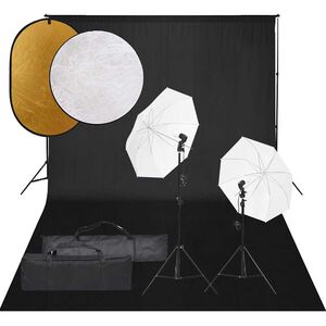 vidaXL fotostudies&aelig;t med lampes&aelig;t + baggrund og reflektor
