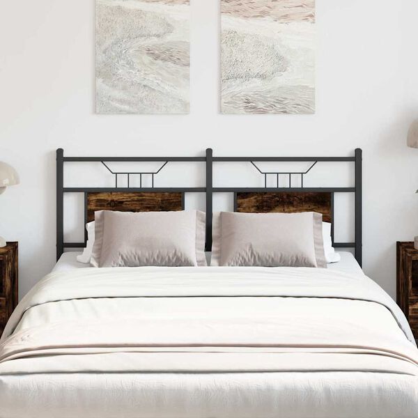 vidaXL sengegavl 137 cm konstrueret tr&aelig; og st&aring;l r&oslash;get egetr&aelig;sfarve