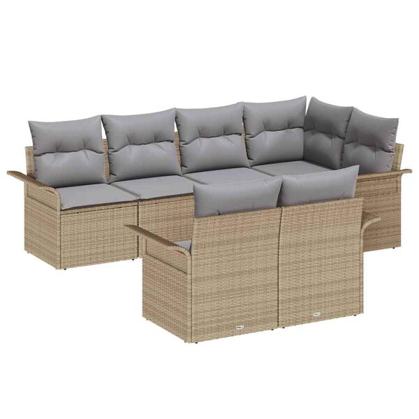 vidaXL Havesofa S&aelig;t med pude 7 pcs Beige polyrattan