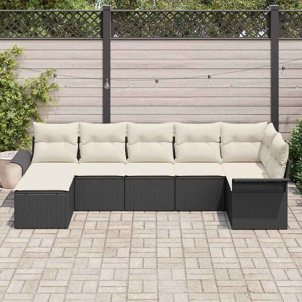 vidaXL Havesofa S&aelig;t med pude 7 pcs Sort polyrattan