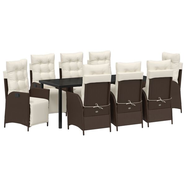 vidaXL Have Spisebordss&aelig;t med pude 9 pcs Brun polyrattan