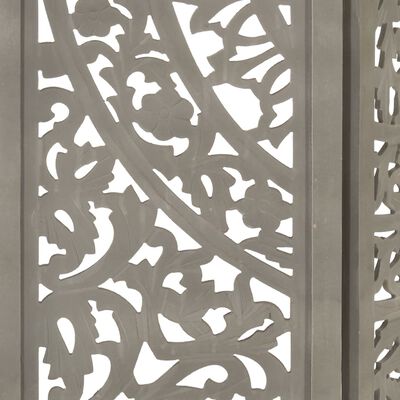 vidaXL 3-panels rumdeler håndskåret 120 x 165 cm massivt mangotræ grå
